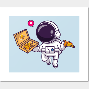 Cute Astronaut Eating Pizza Cartoon Posters and Art